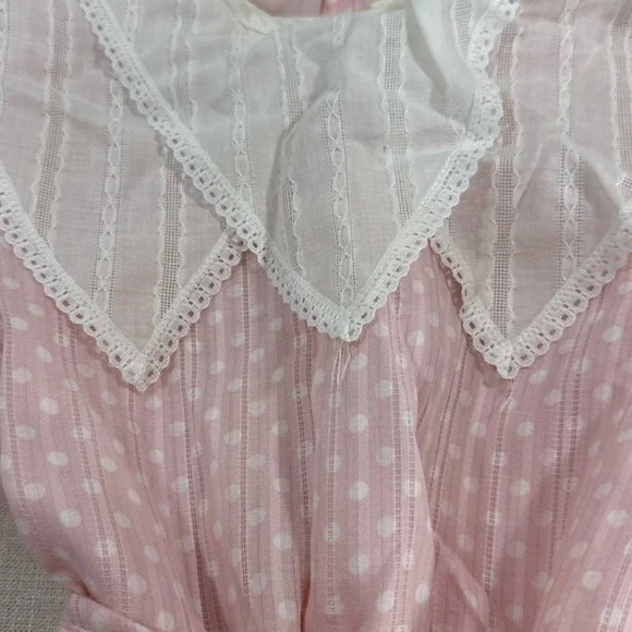 Vtg Kim Originals Dress Girls Prairie 12 Polka Dot Lace Collar Farmcore Cottagec - Picture 6 of 14